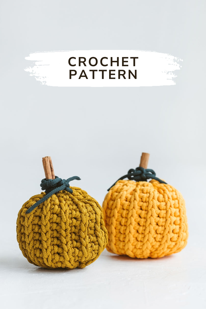 Crochet pumpkin pattern with cinnamon stick