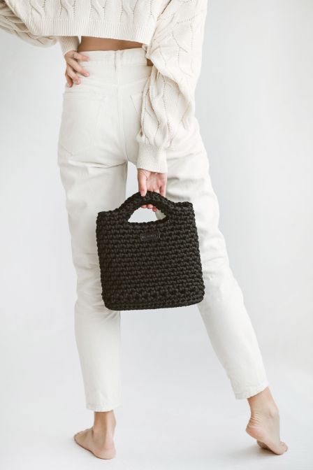 Black crochet purse