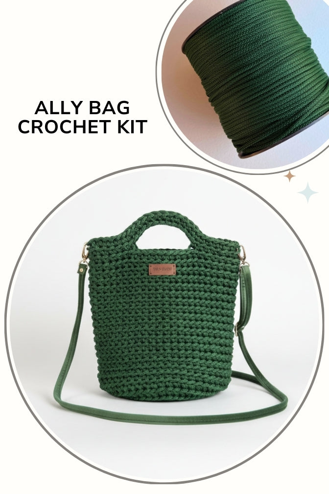 Crochet starter kit green Ally bag finished result