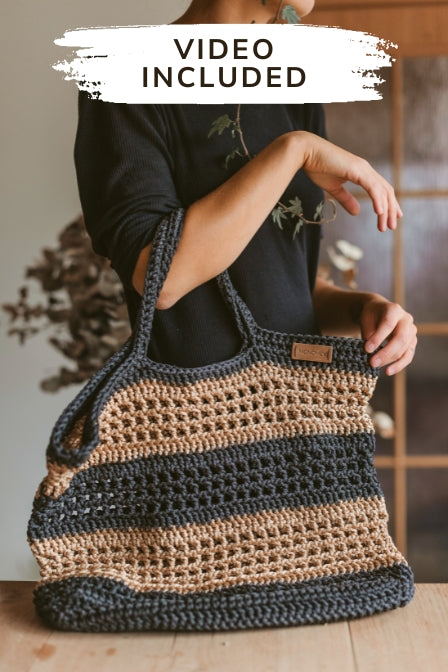 Finished June bag tote made from beginner crochet kit