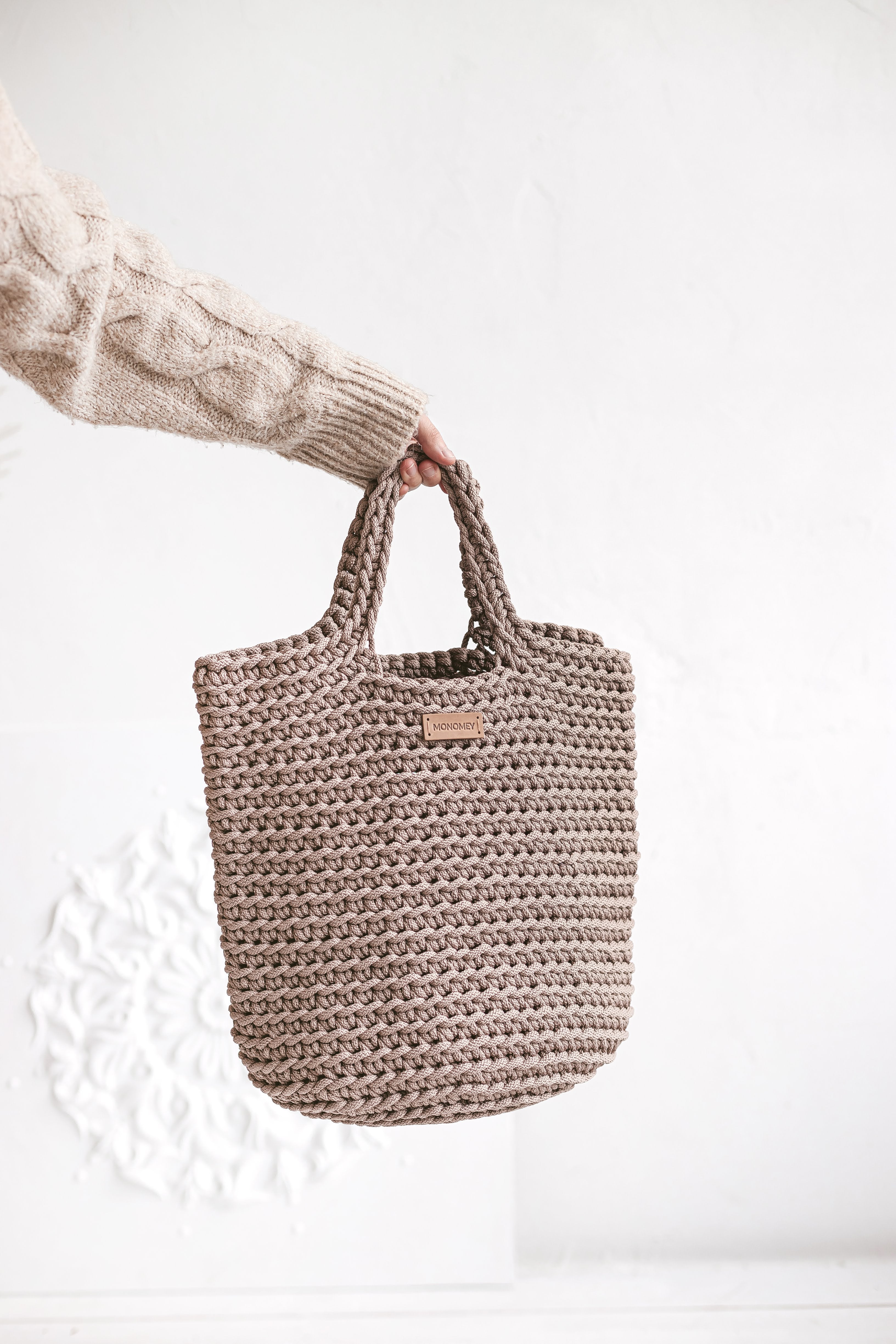 Brown crochet tote bag