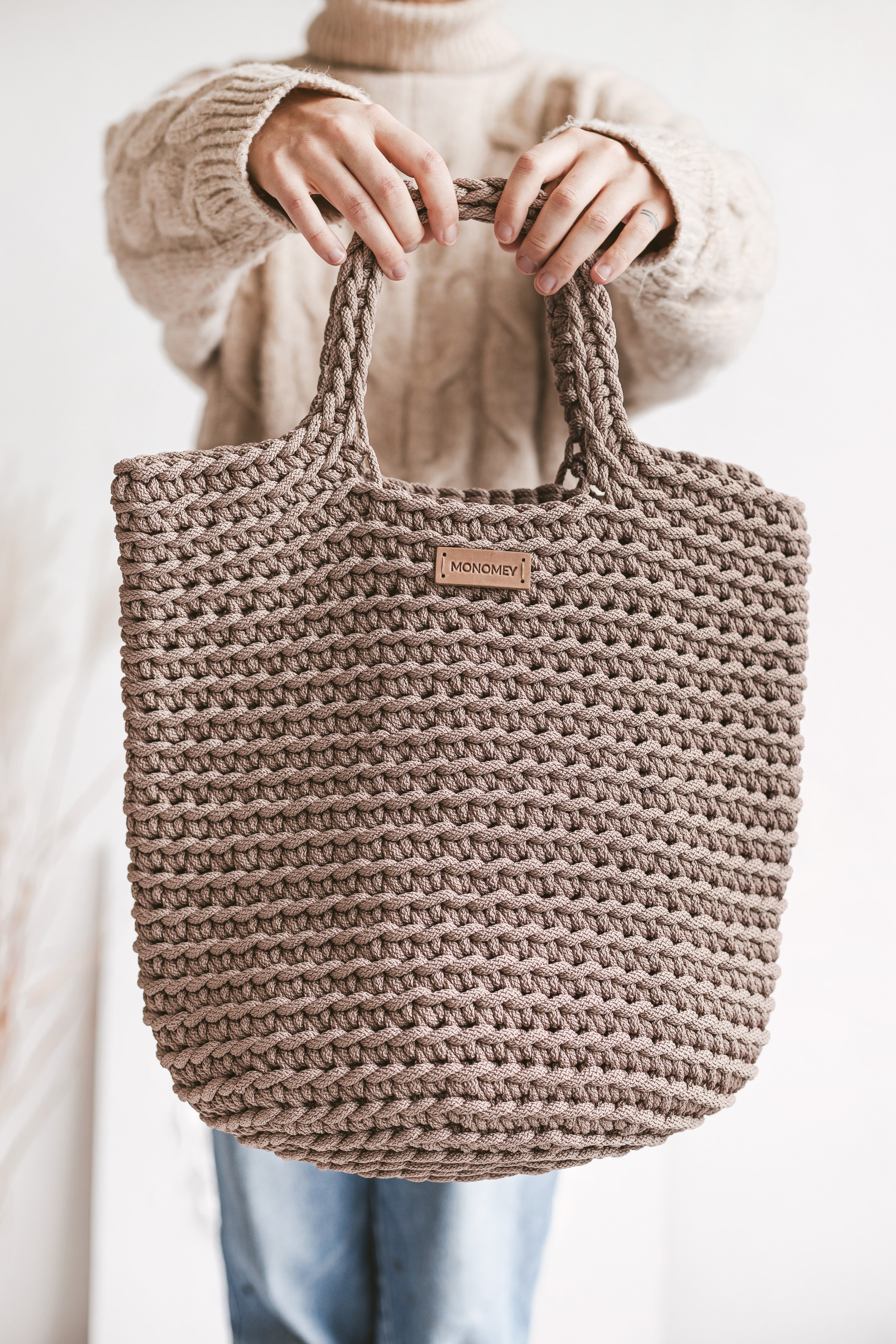 Brown crochet tote bag