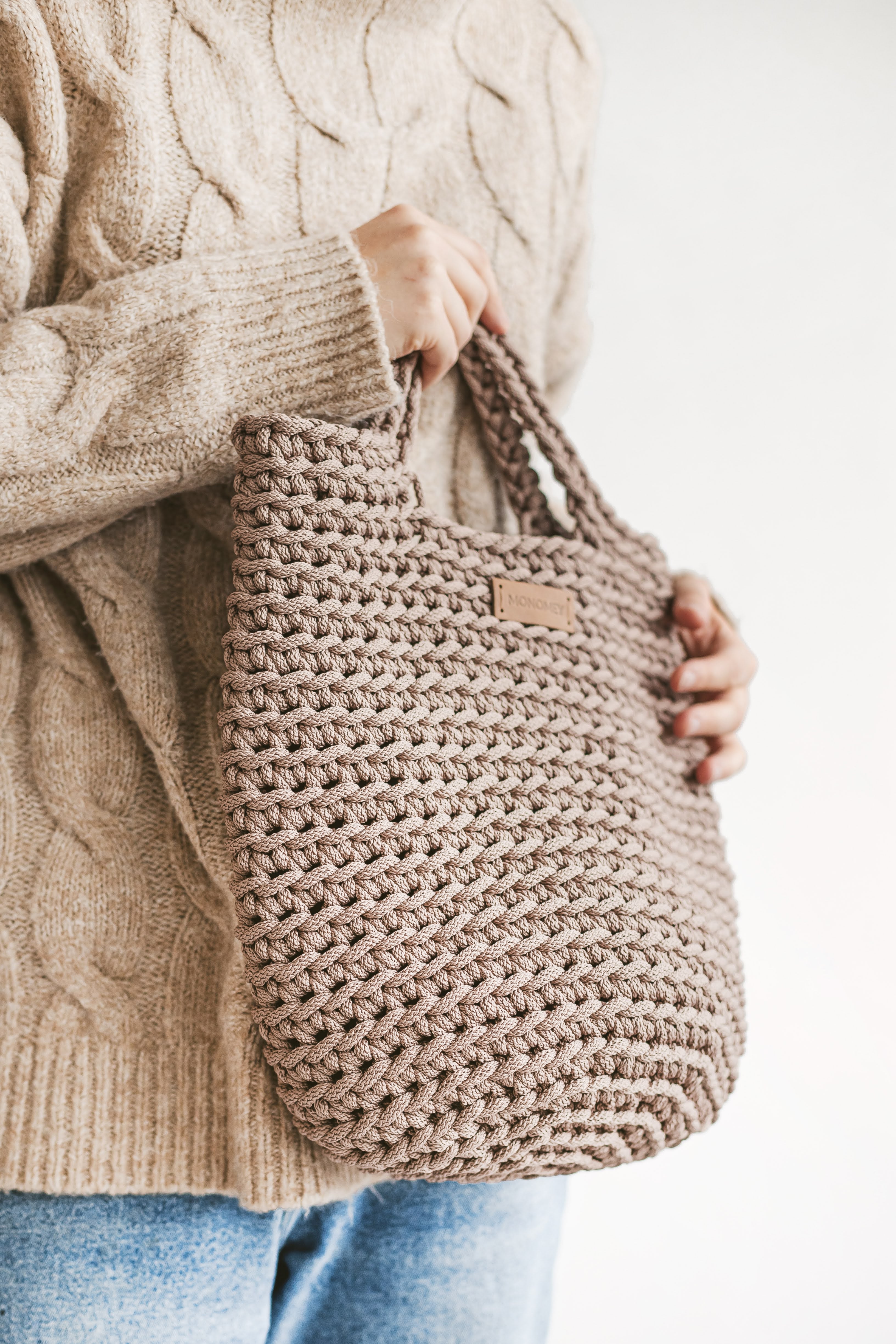 Brown crochet tote bag