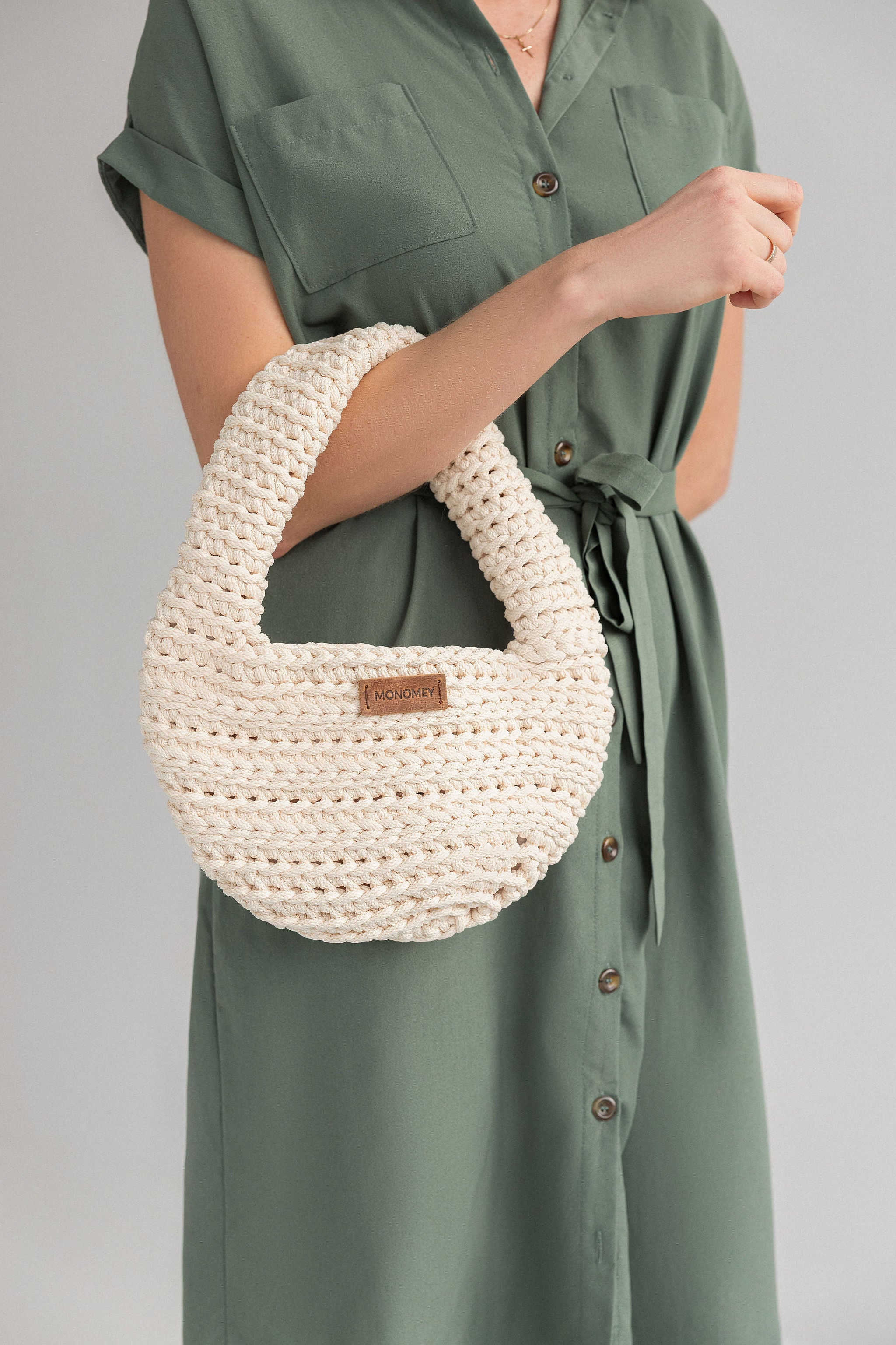 Ivory white halfmoon bag – handmade crochet purse