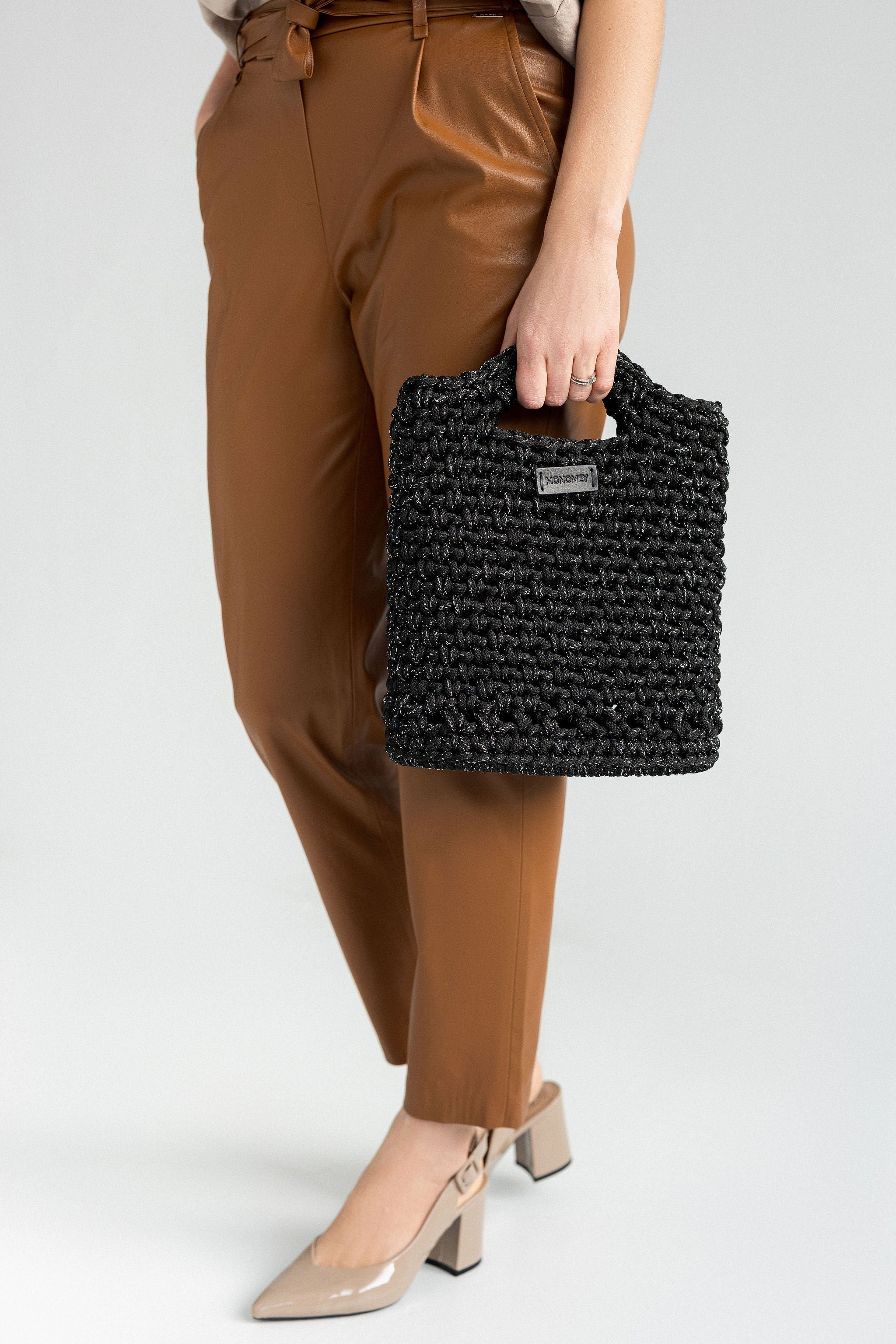 Black crochet bag with silver lurex yarn