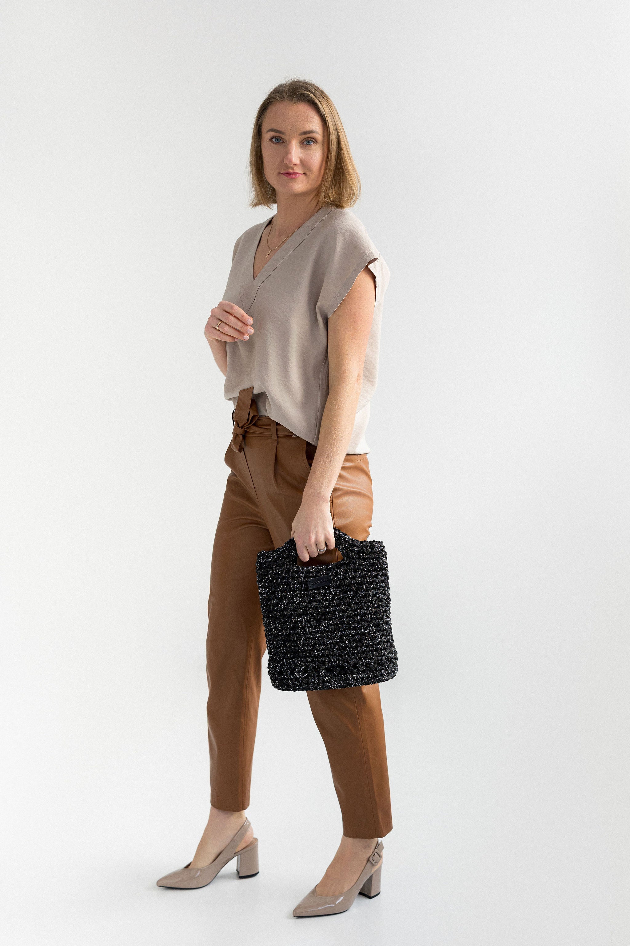 Black crochet bag with silver lurex yarn