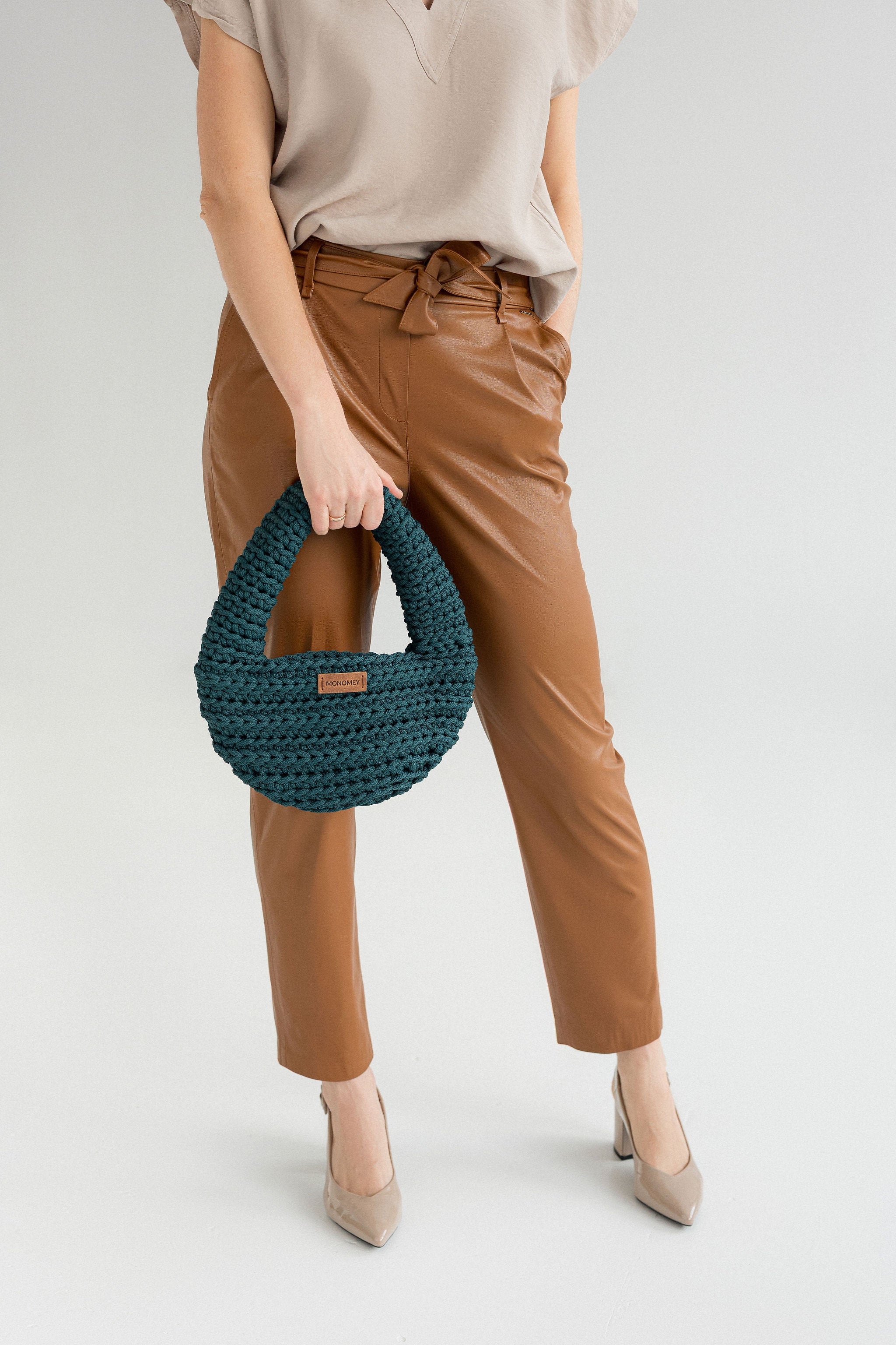 Handmade crochet crescent purse