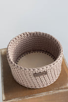Beige crochet basket in details