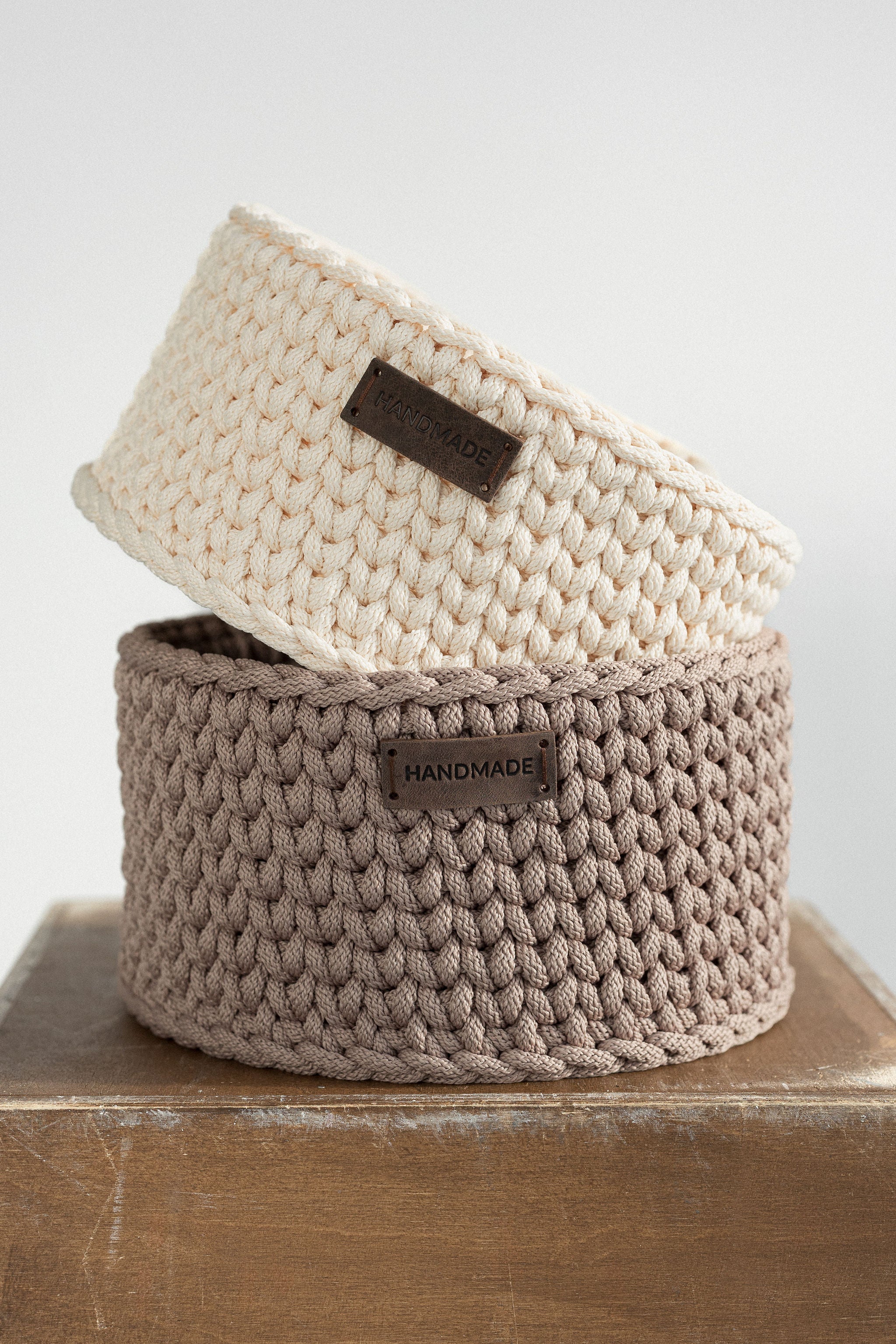 Crochet basket in minimal home interior