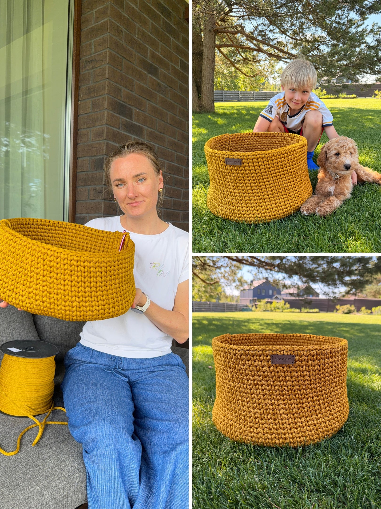 Mustard Crochet Basket Kit - the process of crocheting