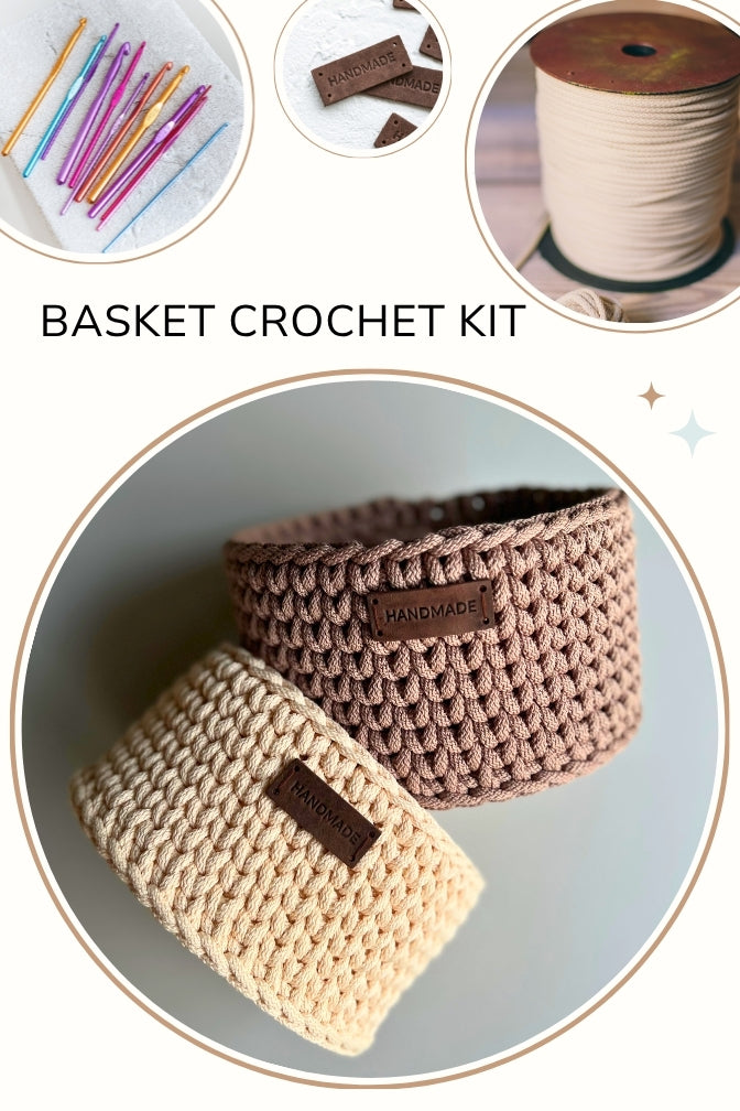 Crochet kit - Crochet basket with wooden base