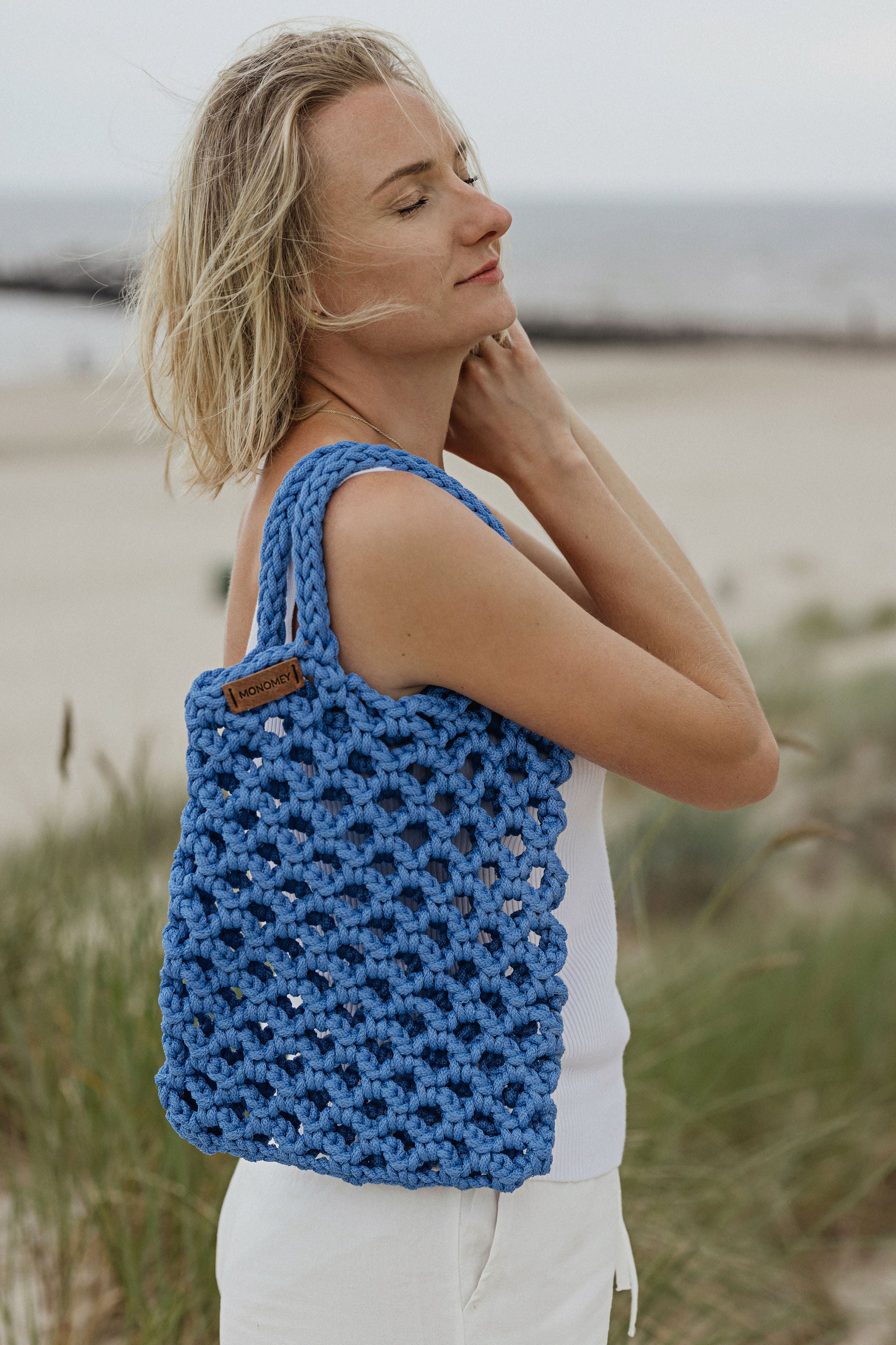 Blue crochet bag