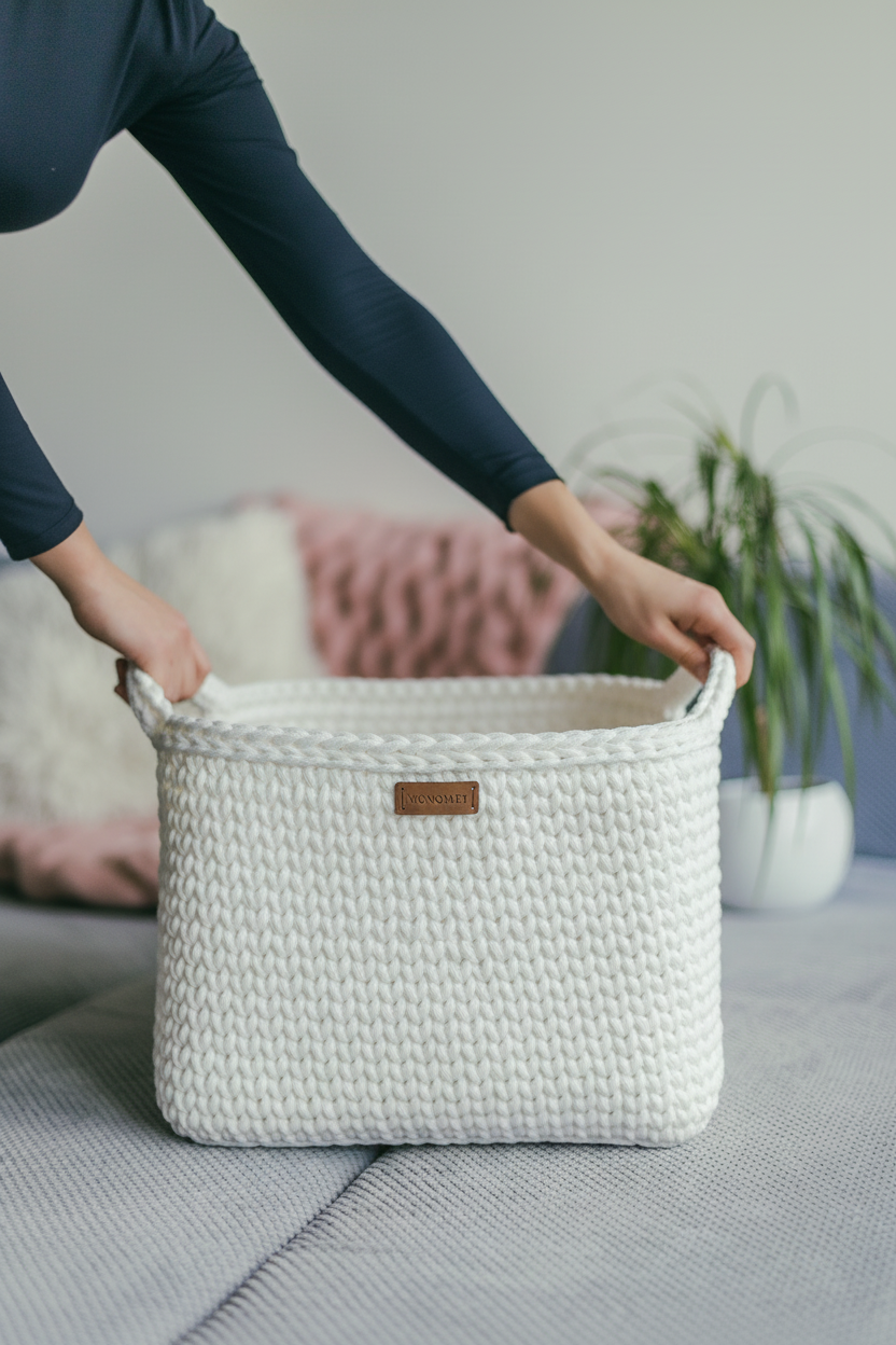 White square crochet basket